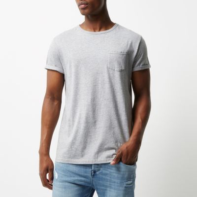 Grey marl roll sleeve t-shirt